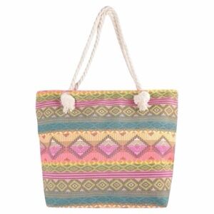 Ethnic Print Colorful Tote Bag With Rope Handles. New